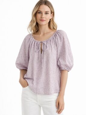 ANN MASHBURN Lavender Puff-Sleeve Peasant Blouse